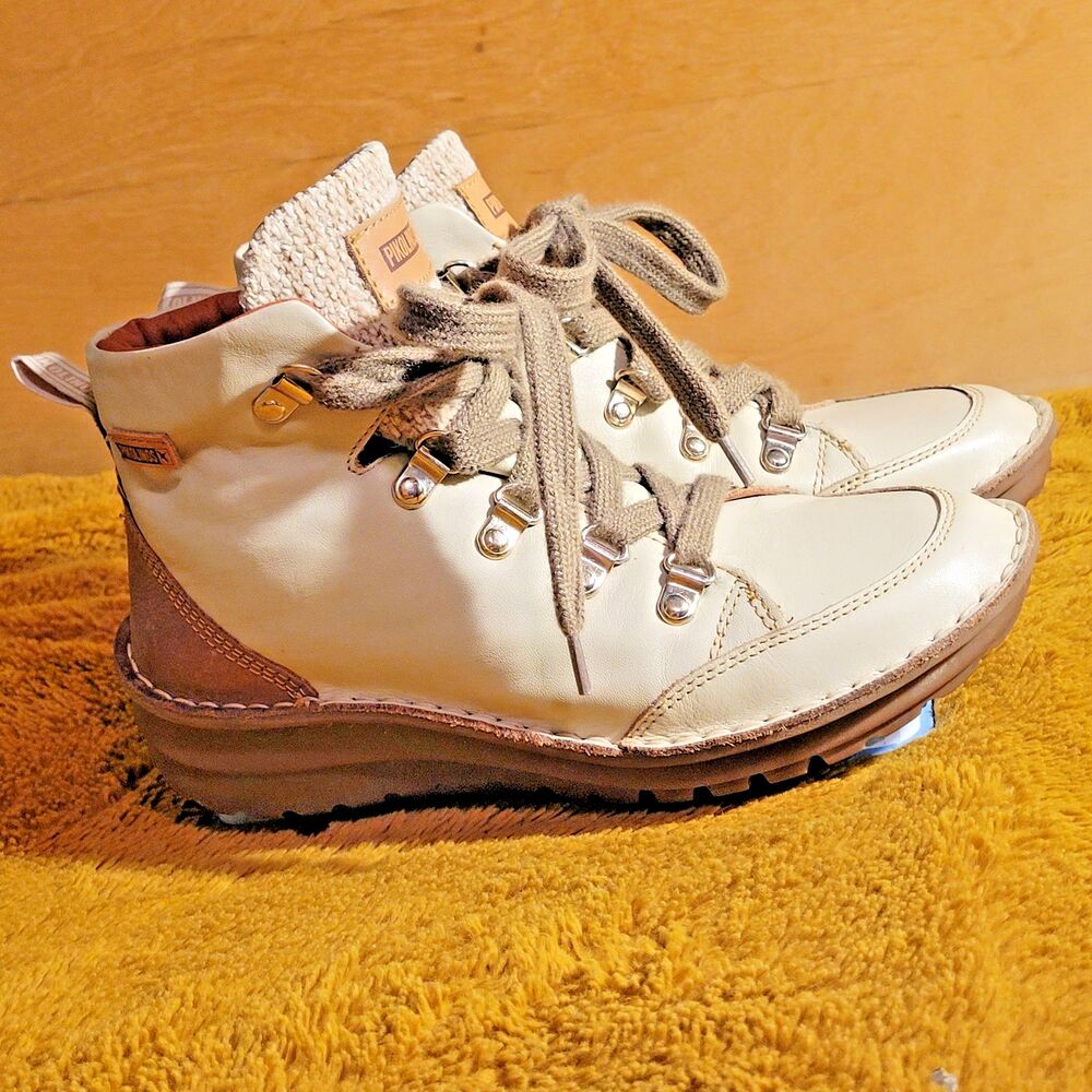 Pikolinos Cazorla Leather Lace Up Ankle Boot Cream Brown Women EU 36 US 5.5 - 6